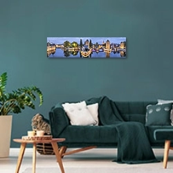 «Франция, Страсбург. Панорама с дамбой Вобана» в интерьере современной гостиной в бирюзовых тонах