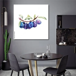 «Ветка спелых слив» в интерьере современной кухни в серых цветах