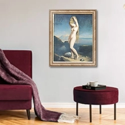 «Venus Anadyomene, or Venus of the Sea, 1838» в интерьере гостиной в бордовых тонах