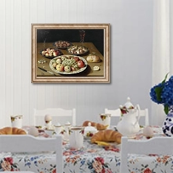 «Натюрморт с  фруктами и орехами» в интерьере кухни в стиле прованс над столом с завтраком