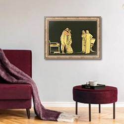 «The meeting of Ulysses and Penelope» в интерьере гостиной в бордовых тонах