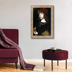 «Portrait of Philip the Handsome» в интерьере гостиной в бордовых тонах