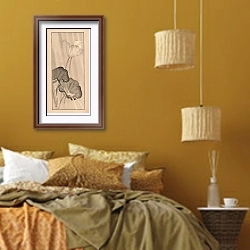 «Shūbi gakan, Pl.13» в интерьере спальни  в этническом стиле в желтых тонах