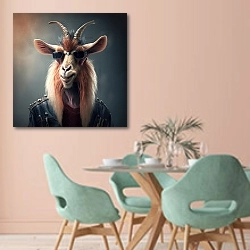 «Коза в солнечных очках и косухе» в интерьере современной столовой в пастельных тонах