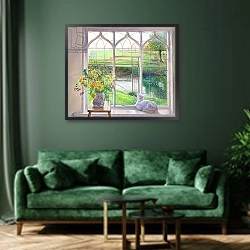 «Dawn Breeze» в интерьере зеленой гостиной над диваном