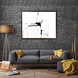 «Бело-чёрная абстракция» в интерьере в стиле лофт над диваном