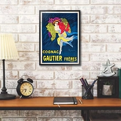 «An advertising poster for Gautier Freres cognac, 1907» в интерьере кабинета в стиле лофт над столом