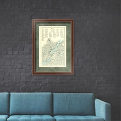 «Карта Рима и его окрестностей, 1845-1846 г.» в интерьере в стиле лофт с черной кирпичной стеной