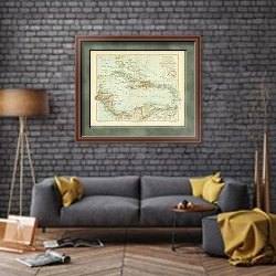 «Карта Вестиндии и Центральной Америки, конец 19 в.» в интерьере в стиле лофт над диваном