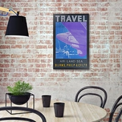 «Travel: Air, Land Sea» в интерьере кухни в стиле лофт с кирпичной стеной