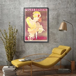 «Poster advertising Loie Fuller at the Folies Bergere, 1897» в интерьере в стиле лофт с желтым креслом