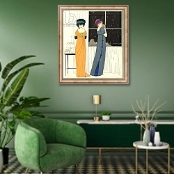 «Two empire line evening dresses, from 'Les Robes de Paul Poiret' 1908» в интерьере гостиной в зеленых тонах