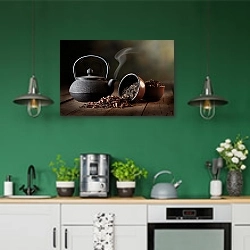 «Чай 4» в интерьере кухни с зелеными стенами
