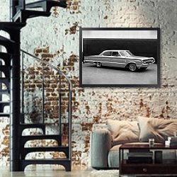 «Mercury Marauder '1964» в интерьере двухярусной гостиной в стиле лофт с кирпичной стеной