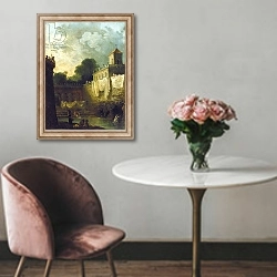 «Washerwomen in the Moat of an Italian Villa» в интерьере в классическом стиле над креслом