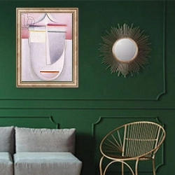 «Abstract Head: Composition No 2 'Winter'; Abstraker Kopf: Komposition Nr 2 'Winter', c.1924» в интерьере классической гостиной с зеленой стеной над диваном