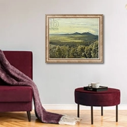 «Italian Landscape, 1833» в интерьере гостиной в бордовых тонах
