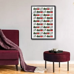 «Fire Station Repeat Print» в интерьере зеленой гостиной над диваном