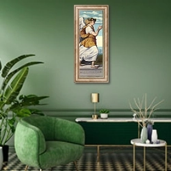 «Поклоняющийся ангел 2» в интерьере гостиной в зеленых тонах