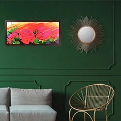 «The Rose in the Festival of Light, 1995» в интерьере классической гостиной с зеленой стеной над диваном