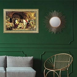 «Иван Грозный показывает сокровища английскому послу Горсею» в интерьере классической гостиной с зеленой стеной над диваном