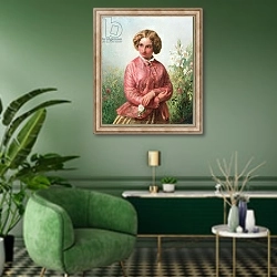 «Portrait of a young girl with a rose» в интерьере гостиной в зеленых тонах