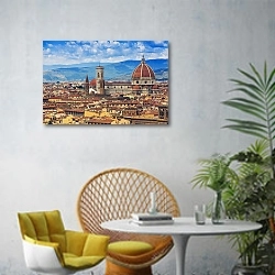 «Италия. Панорамный вид Флоренци» в интерьере современной гостиной с желтым креслом