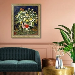 «Ваза с цветами, 1890» в интерьере классической гостиной над диваном