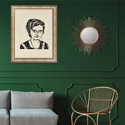 «Bildnis Frau H.M.» в интерьере классической гостиной с зеленой стеной над диваном