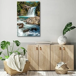 «Водопад, Новая Зеландия» в интерьере современной комнаты над комодом