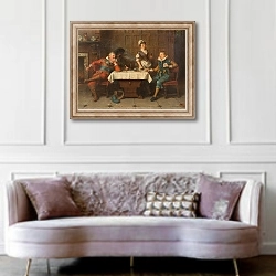 «The card players» в интерьере гостиной в классическом стиле над диваном