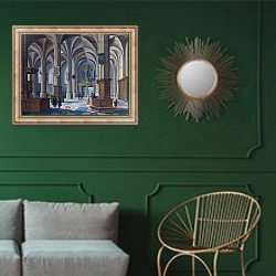«Интерьер церкви 2» в интерьере классической гостиной с зеленой стеной над диваном