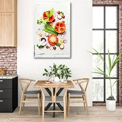 «Здоровая и чистая еда» в интерьере кухни с кирпичными стенами над столом