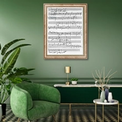 «Handwritten musical score 2» в интерьере гостиной в зеленых тонах