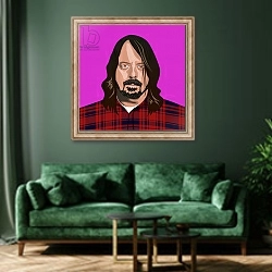 «Portait of Dave Grohl» в интерьере зеленой гостиной над диваном