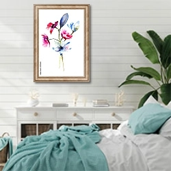 «Стилизованные полевые цветы» в интерьере спальни в стиле прованс с голубыми деталями