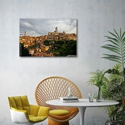 «Италия. Панорама Сиены. Крыши» в интерьере современной гостиной с желтым креслом