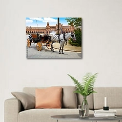 «Повозка с лошадью на улице Севильи, Испания» в интерьере современной светлой гостиной над диваном
