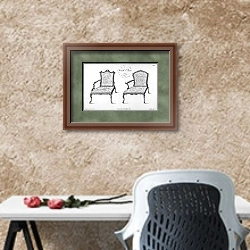 «Французское кресло» в интерьере кабинета с песочной стеной над столом