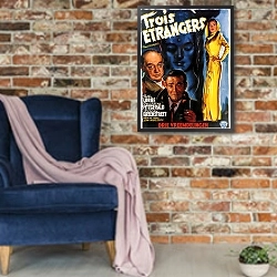 «Film Noir Poster - Third Man, The» в интерьере в стиле лофт с кирпичной стеной и синим креслом