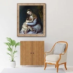 «Дева Мария, кормящая грудью Христа» в интерьере в классическом стиле над комодом