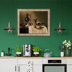«Still Life, 1642» в интерьере кухни с зелеными стенами