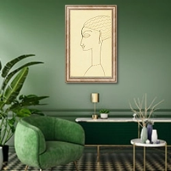 «Женщина в профиль» в интерьере гостиной в зеленых тонах