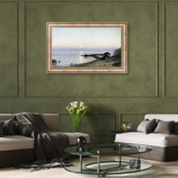 «На берегу моря. 1882» в интерьере гостиной в оливковых тонах
