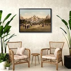 «Франция. Париж, шато» в интерьере комнаты в стиле ретро с плетеными креслами