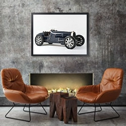 «Bugatti Type 51 Grand Prix Racing Car '1931–34» в интерьере в стиле лофт с бетонной стеной над камином