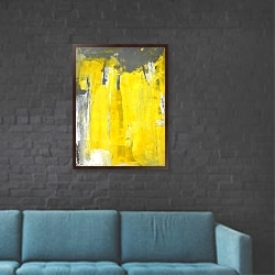 «Жёлтые мазки на сером» в интерьере в стиле лофт с черной кирпичной стеной