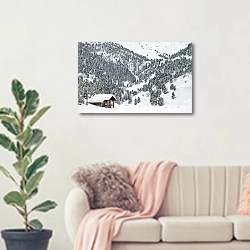 «Французские Альпы. Домик в горах» в интерьере современной светлой гостиной над диваном