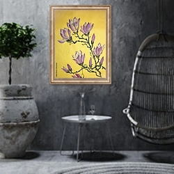 «Сиреневый цветок магнолии» в интерьере в этническом стиле в серых тонах