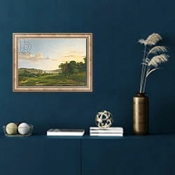 «A View of Cessford and the Village of Caverton, Roxboroughshire in the Distance, 1813» в интерьере в классическом стиле в синих тонах